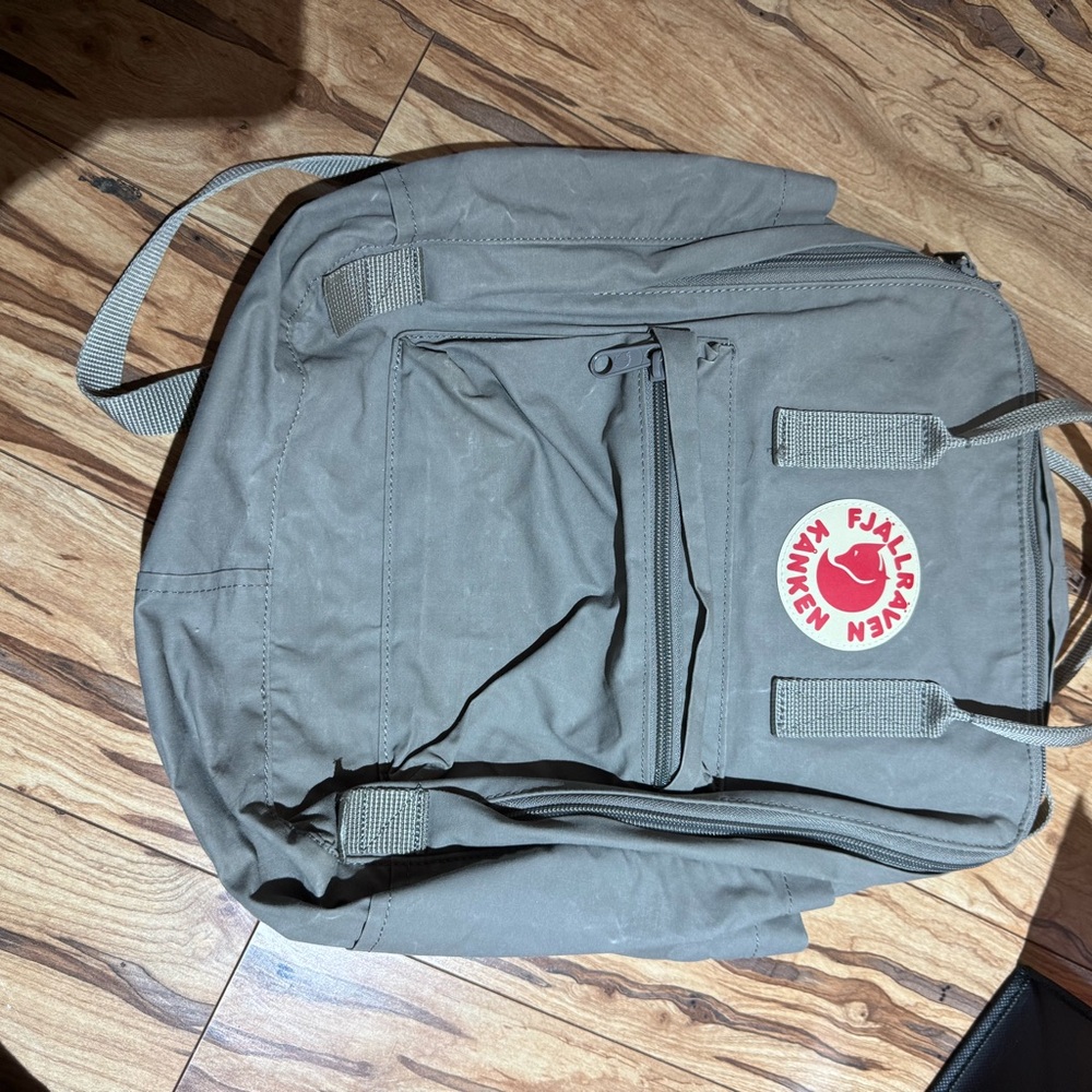 Fjallraven Gray Backpack with Red Logo